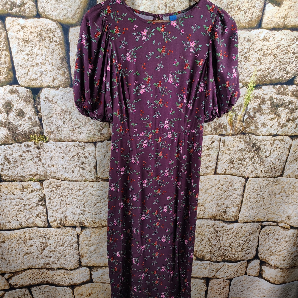 Old Navy Purple Floral Dress Puff Sleeve Open Back Size Medium - Picture 3 of 14